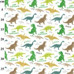 Dinosaur Printed White Polycotton Fabric TC0031 - Price by the Metre