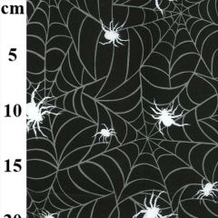 Halloween Spiders Web Printed Black Polycotton Fabric - Price by the Metre