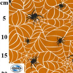 Halloween Spiders Web Printed Orange Polycotton Fabric - Price by the Metre