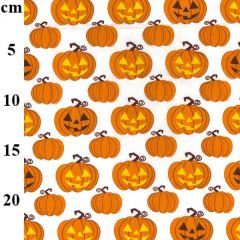 Halloween Pumpkin Printed White & Orange Polycotton Fabric - Price by the Metre