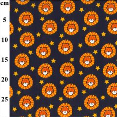 Lion Print Navy Polycotton Fabric