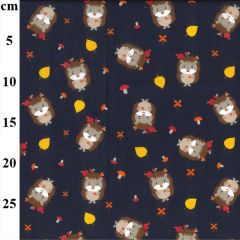 Hedgehogs Print Navy Polycotton Fabric