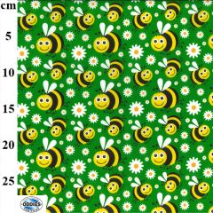 Bee Printed Green Colour Polycotton Fabric - Price by the Metre