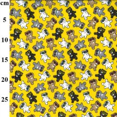 Polycotton Bear Printed Yellow Fabric - Price by the Metre