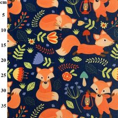 Fox Printed Navy Polycotton Fabric TC0129 - Price by the Metre
