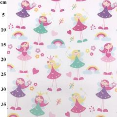 Fairy Printed White Polycotton Fabric TC0138 - Price by the Metre