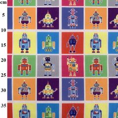 Robot Printed Multicolour Polycotton Fabric TC0141 - Price by the Metre
