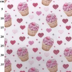 Cupcake Printed White Polycotton Fabric TC0144 - Price by the Metre