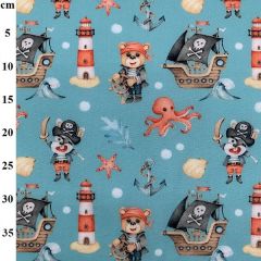 Ocean Pirates Printed Blue Polycotton Fabric TC0147 - Price by the Metre