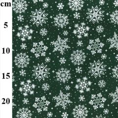 Christmas Snowflakes Printed Green Polycotton Fabric - Price by the Metre