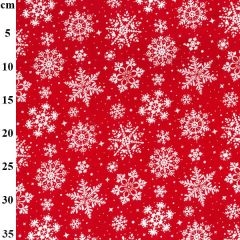 Christmas Snow Prints Red Polycotton Fabric - Price by the Metre