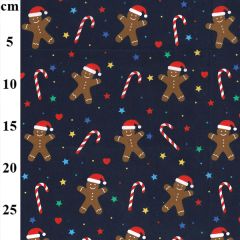 Christmas Gingerbread Man Printed Multi Colour Polycotton Fabric - Price by the Metre