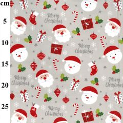 Christmas Santa & Snowman Printed Multi Colour Polycotton Fabric - Price by the Metre