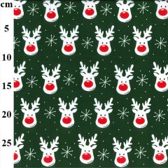 Christmas Reindeer Printed Green Polycotton Fabric - Price by the Metre