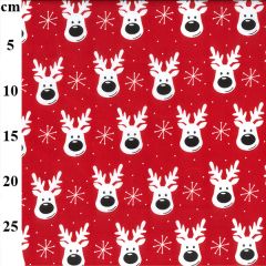 Christmas Reindeer Printed Red Polycotton Fabric - Price by the Metre