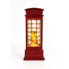 Red LED swirling glitter phone box with robin and warm white light
