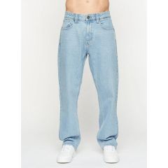 Male Model wearing Tillman Men's Baggy Jeans Light Wash by Crosshatch with white trainers
