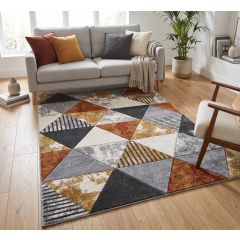 Geometric Orange Grey Rug