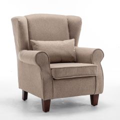 Wingback Chair & Cushion Brown Tweed