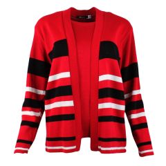 Women's Knitted Stripe Twinset Cardigan Red