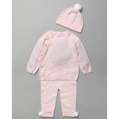 Baby Pink 3 Piece Knitted Set with Hat