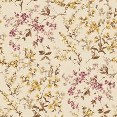 Cream vintage floral branch oilcloth tablecloth with delicate pink and yellow blossoms