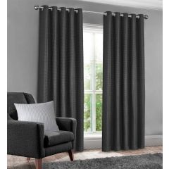 100% Blackout Eyelet Curtains Waffle Charcoal at Guineys Ireland