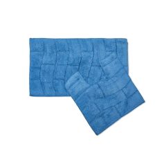 Waves Pure Cotton Jacquard 2 Piece Bath Mat Set Cobalt