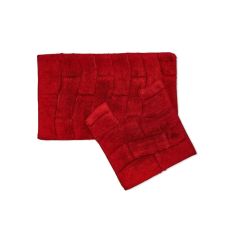 Waves Pure Cotton Jacquard 2 Piece Bath Mat Set Red