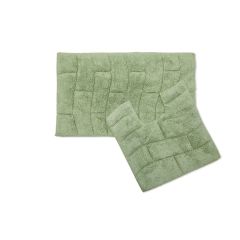 Waves Pure Cotton Jacquard 2 Piece Bath Mat Set Sage Green