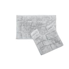 Waves Pure Cotton Jacquard 2 Piece Bath Mat Set Silver