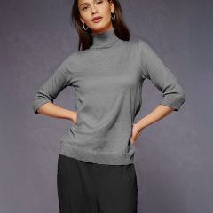 Women's Knitted Polo Sweater Grey