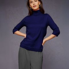 Women's Knitted Polo Sweater Navy