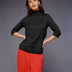 Women's Knitted Polo Sweater Black