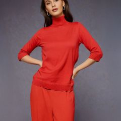 Women's Knitted Polo Sweater Red