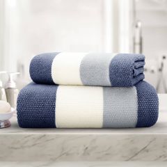 Weston stripe navy towel 100 percent cotton 600gsm soft absorbent design