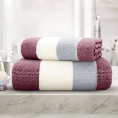 Weston stripe raspberry towel 100 percent cotton 600gsm soft absorbent design
