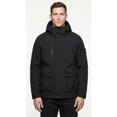 Oliver black men’s water-resistant utility parka with cargo pockets and adjustable hood