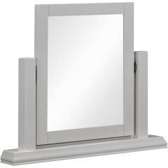 White freestanding dressing table mirror with rectangular frame and sturdy base.