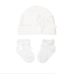 White Hat & Socks Set with Bow