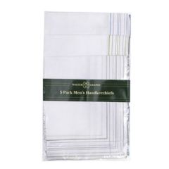 Men's 5 Pack White Hankies with Colour Border