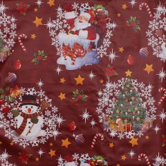 Christmas PVC Oil Cloth Santa Snowman Wine 1188-03 - Sold by the Metre