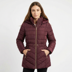 Model wearing the Women’s Ribbed Jacket Plum
