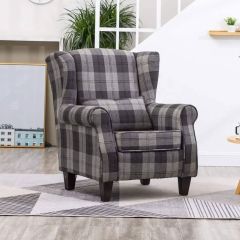 Wingback Chair & Cushion Grey Check 