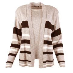 Women's Knitted Stripe Twinset Cardigan Beige