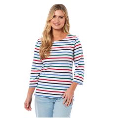 Women's Long Sleeve Nautical Top White & Multi Stripe at Guineys Ireland