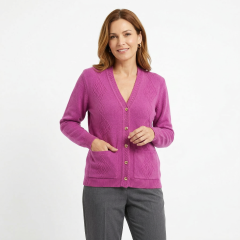 model wearing Women's V-Neck Knit Cardigan Pink