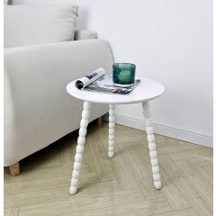 wooden side table white 38x38x43cm beside a sofa
