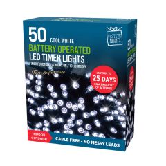 50 White LED Timer Lights