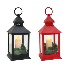 LED Taper Candle Lantern with Holly - Assorted